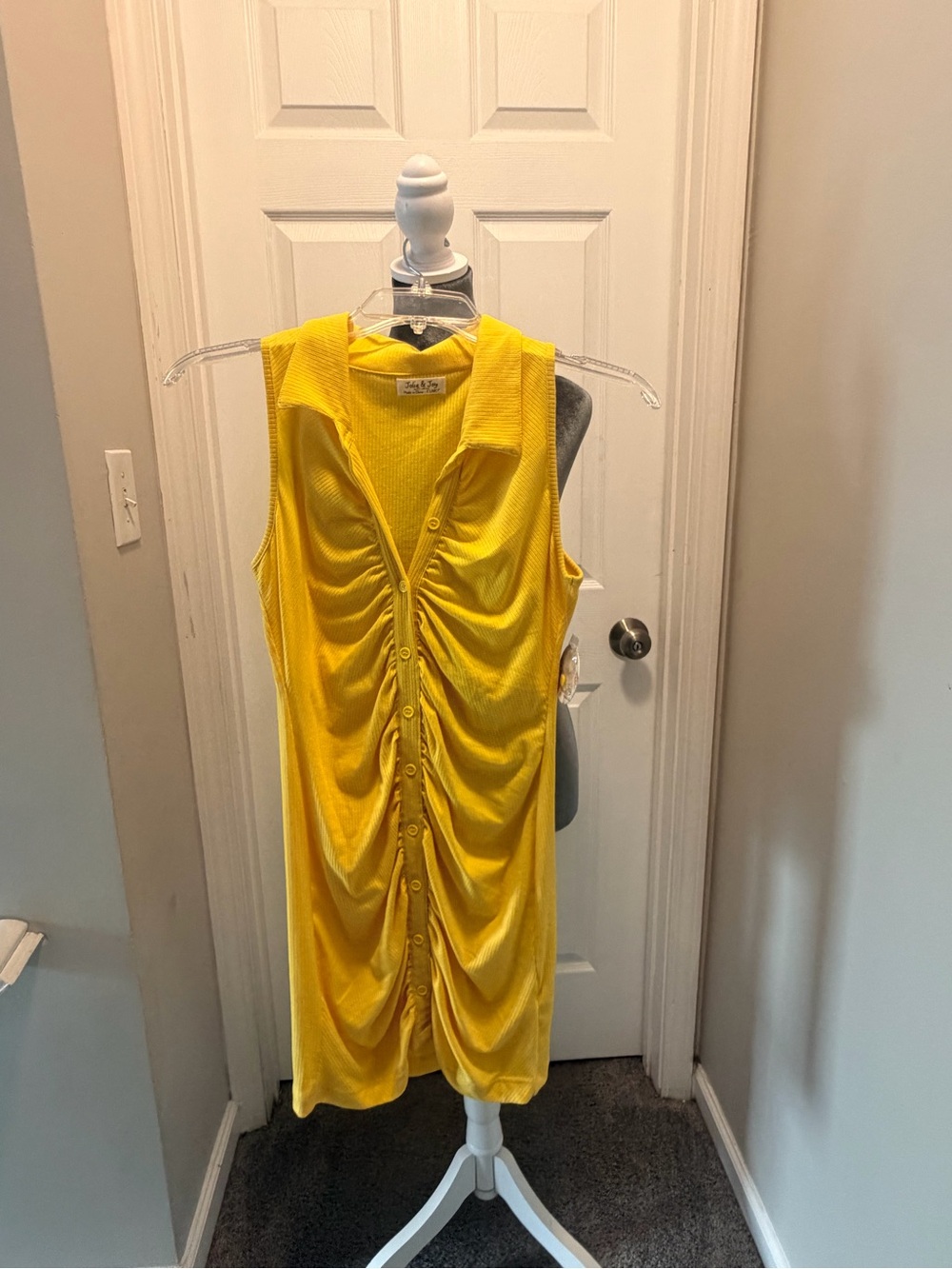 Yellow Sleeveless Ruched Button-Front Dress - Jolie and Joy